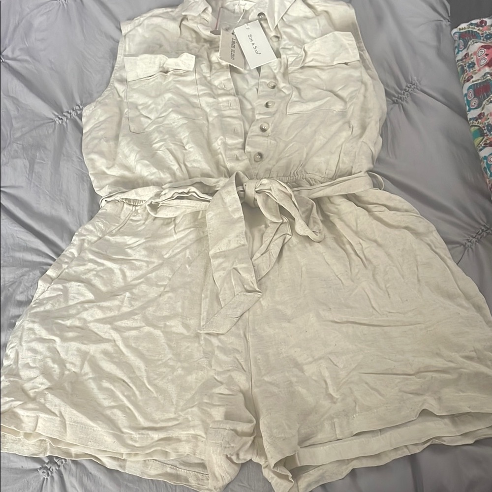 Cream Sleeveless Button-Up Romper